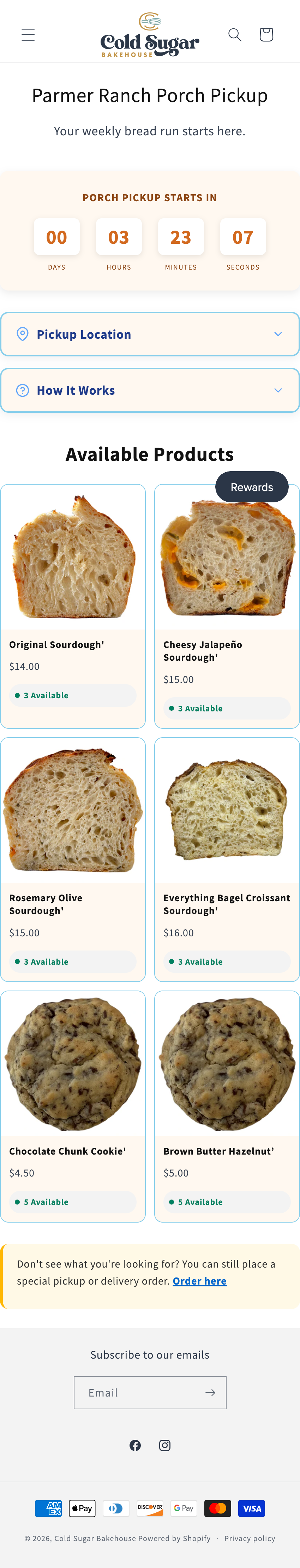 Full-page website preview for Cold Sugar Bakehouse